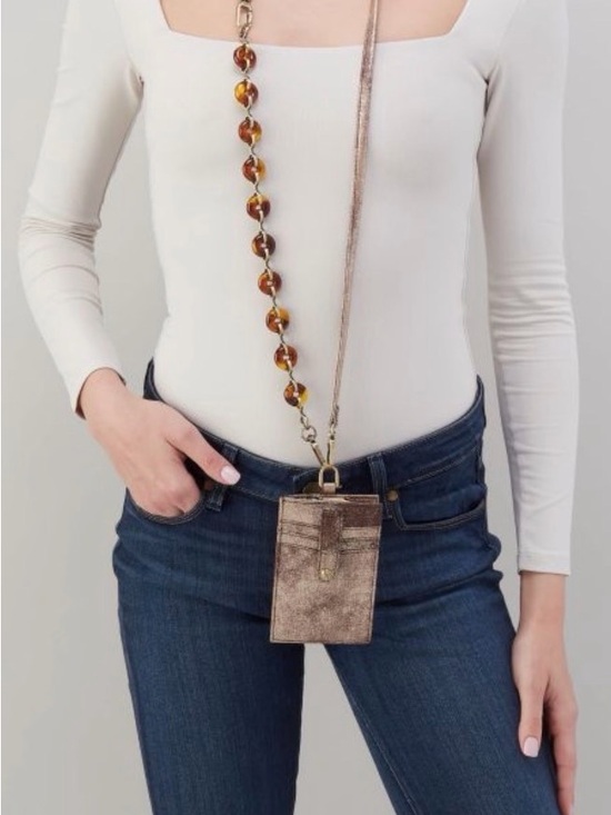HOBO Handbags - HOBO Metallic Bronze Crossbody Phone Pouch with Beaded Strap